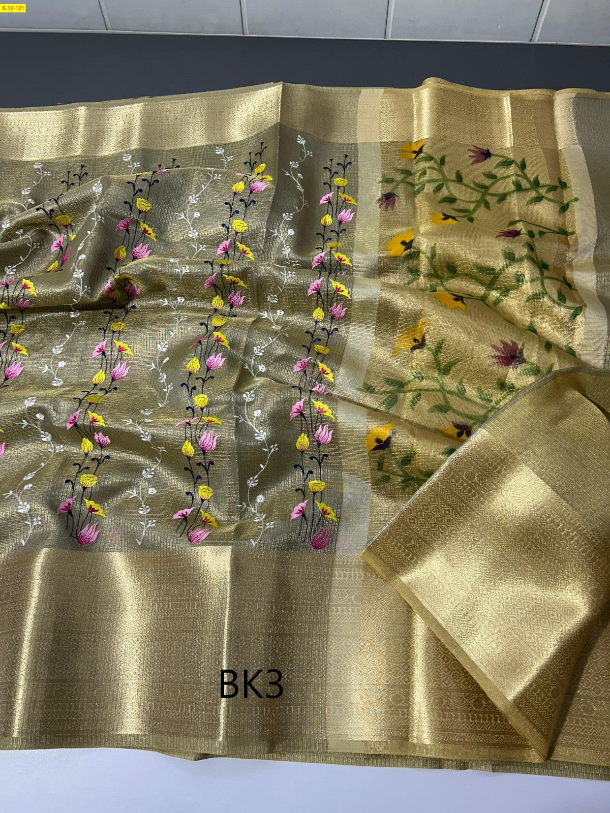 Banarasi Kota tissue hand brush print with embroidery Sarees