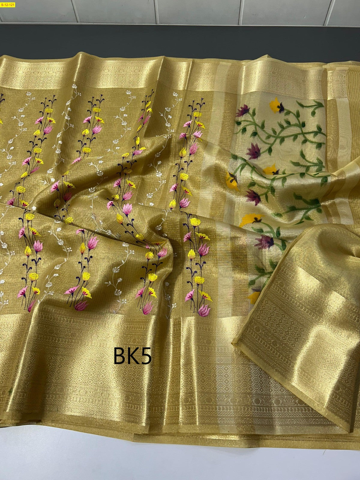 Banarasi Kota tissue hand brush print with embroidery Sarees