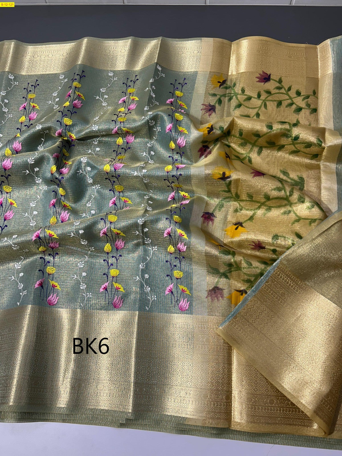 Banarasi Kota tissue hand brush print with embroidery Sarees