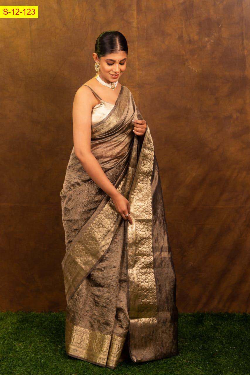 Banarasi daibal tissue crush Sarees