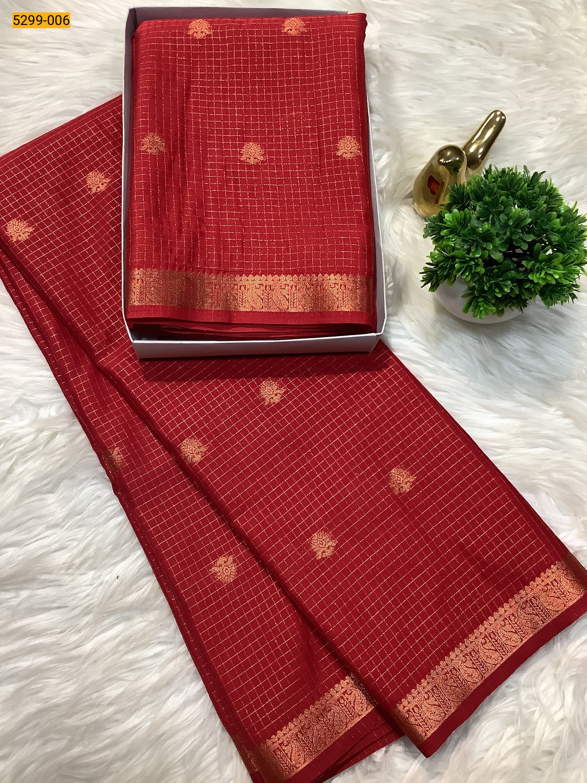 Fancy Mysore Crepe Silk Checked Butta Saree