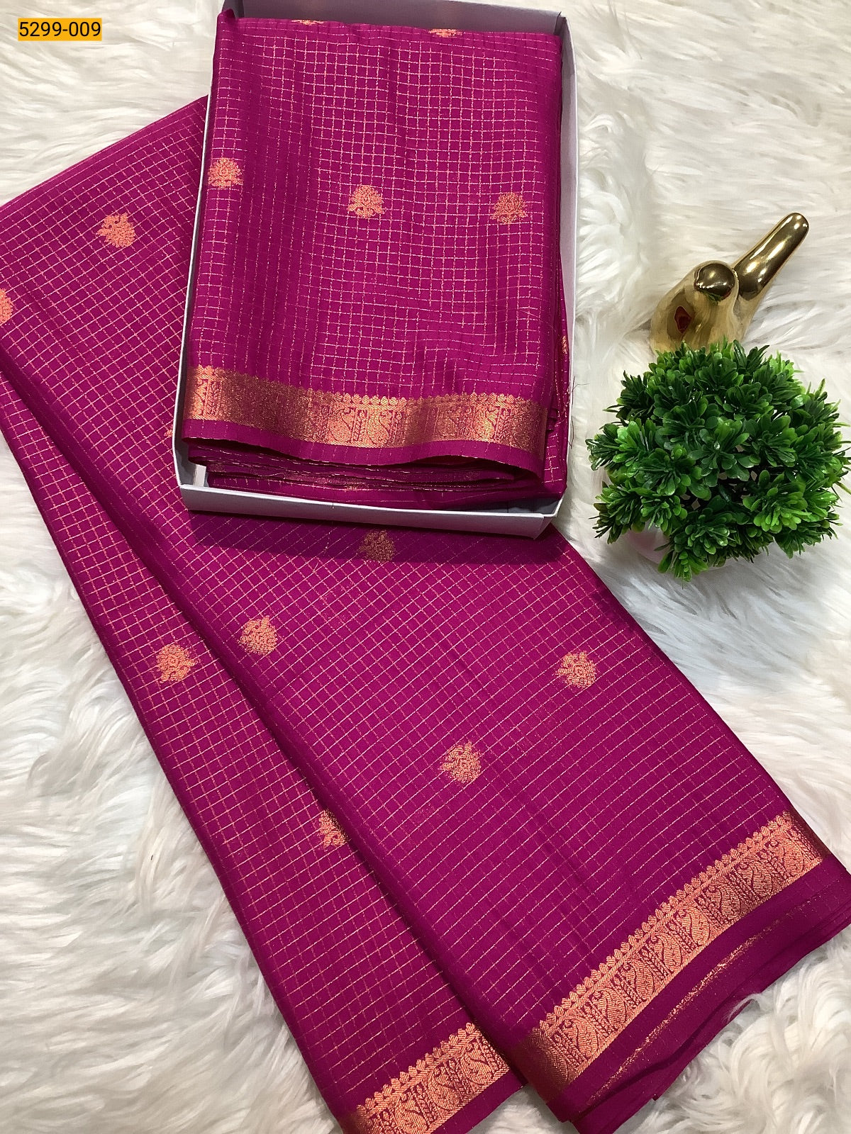 Fancy Mysore Crepe Silk Checked Butta Saree