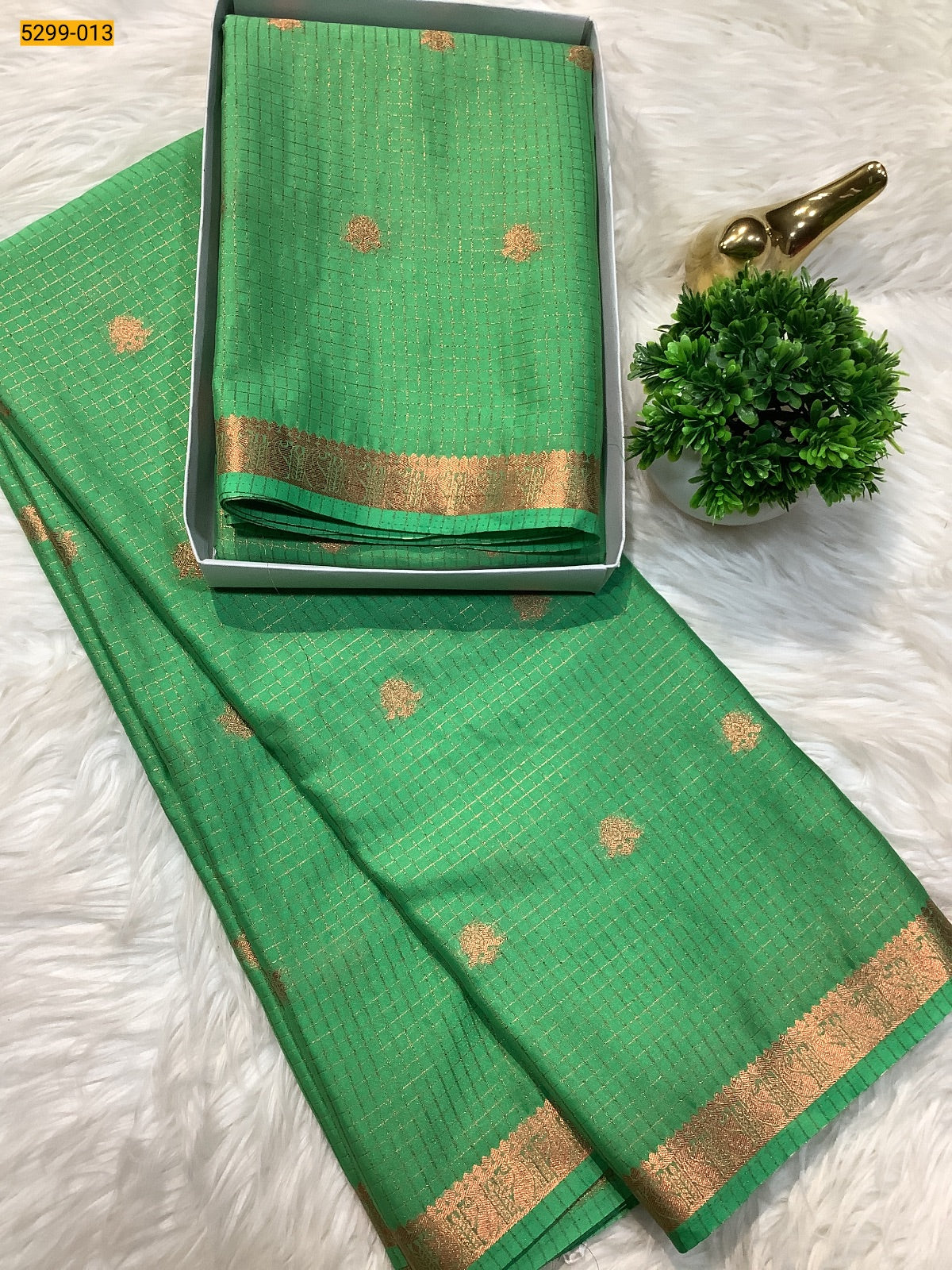 Fancy Mysore Crepe Silk Checked Butta Saree