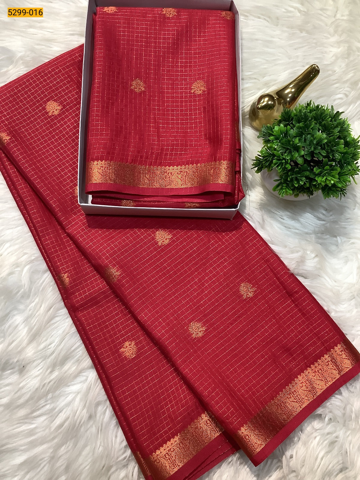 Fancy Mysore Crepe Silk Checked Butta Saree