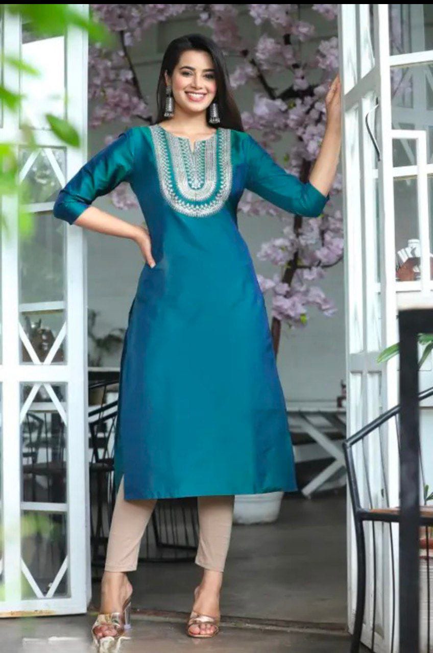 KURTI - ART SILK WITH EMBROIDERY WORK