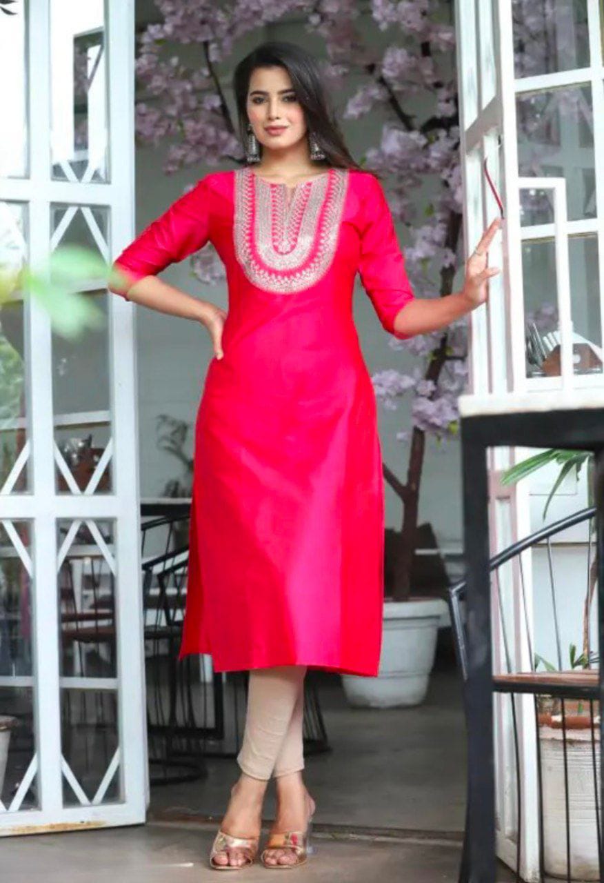 KURTI - ART SILK WITH EMBROIDERY WORK