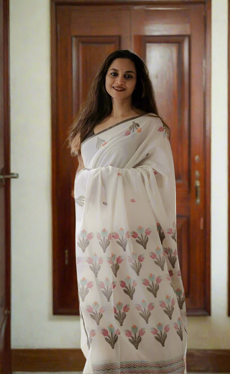 Linen cotton saree