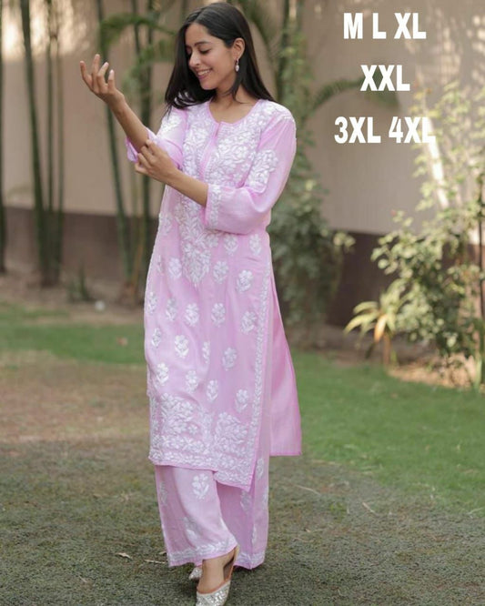 PREMIUM REYON COTTON TOP WITH BEAUTIFUL CHIKANKARI WORK AND PANT