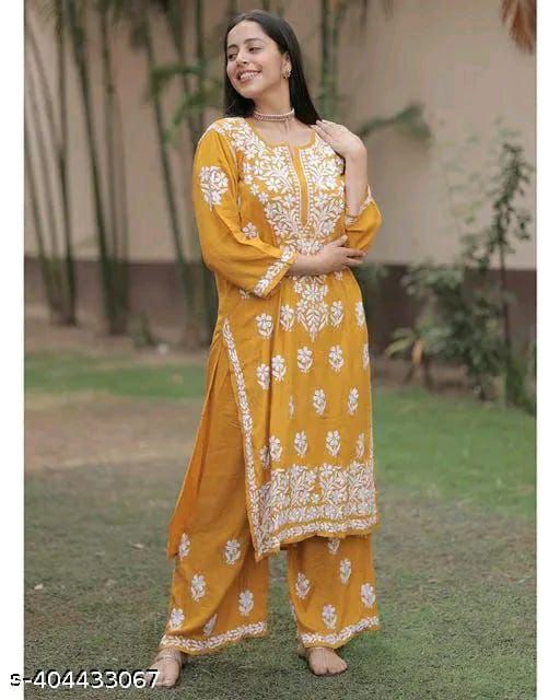 PREMIUM REYON COTTON TOP WITH BEAUTIFUL CHIKANKARI WORK AND PANT