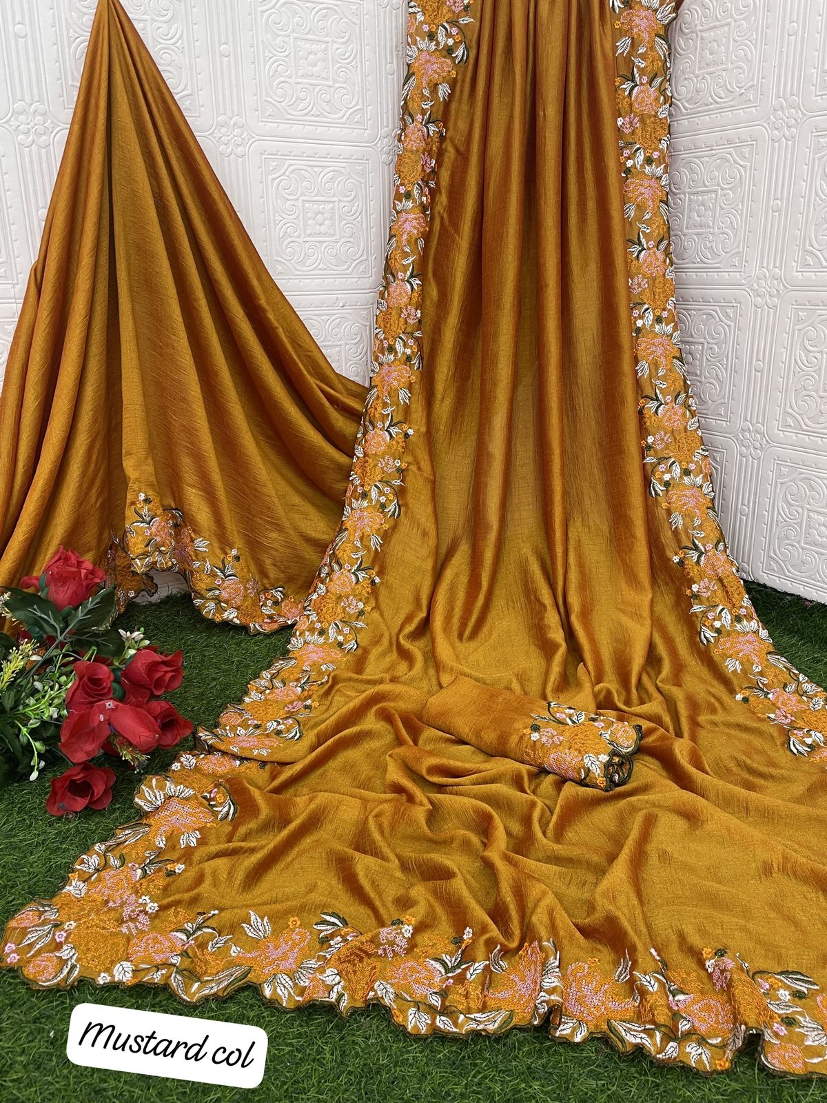 PURE BLOOMING SOFT VICHITRA SILK SAREE WITH AMAZING MULTI THREAD EMBROIDERY WORK