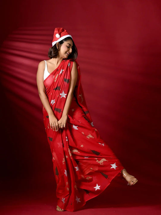 CHRISTMAS SPECIAL - PURE LINEN COTTON DIGITAL PRINT SAREE