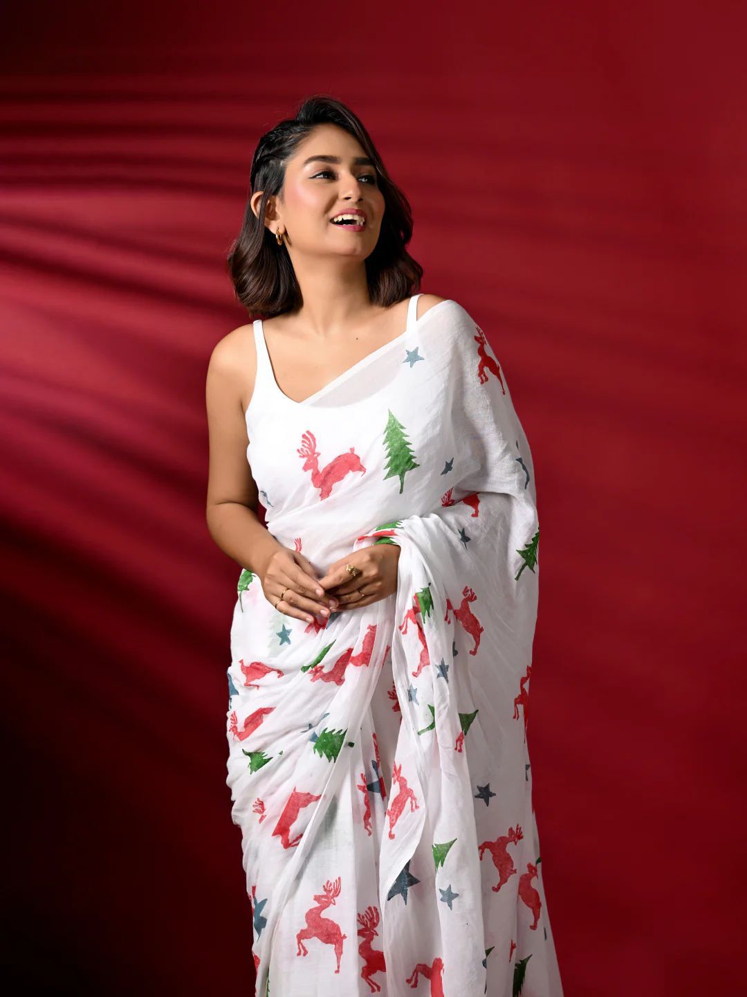 CHRISTMAS SPECIAL - PURE LINEN COTTON DIGITAL PRINT SAREE