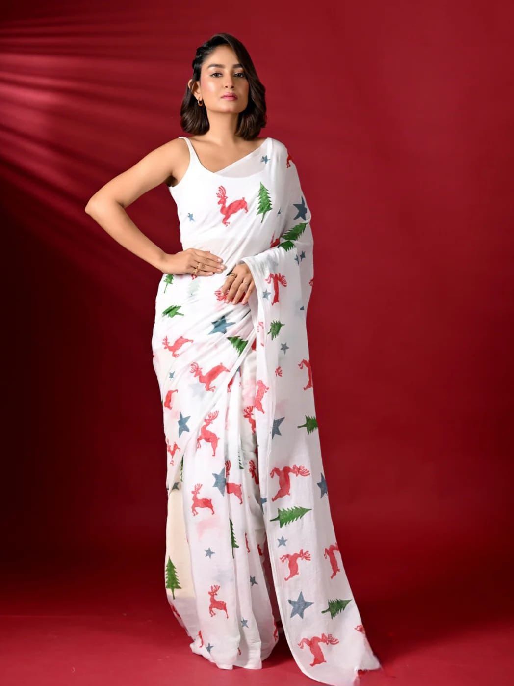 CHRISTMAS SPECIAL - PURE LINEN COTTON DIGITAL PRINT SAREE