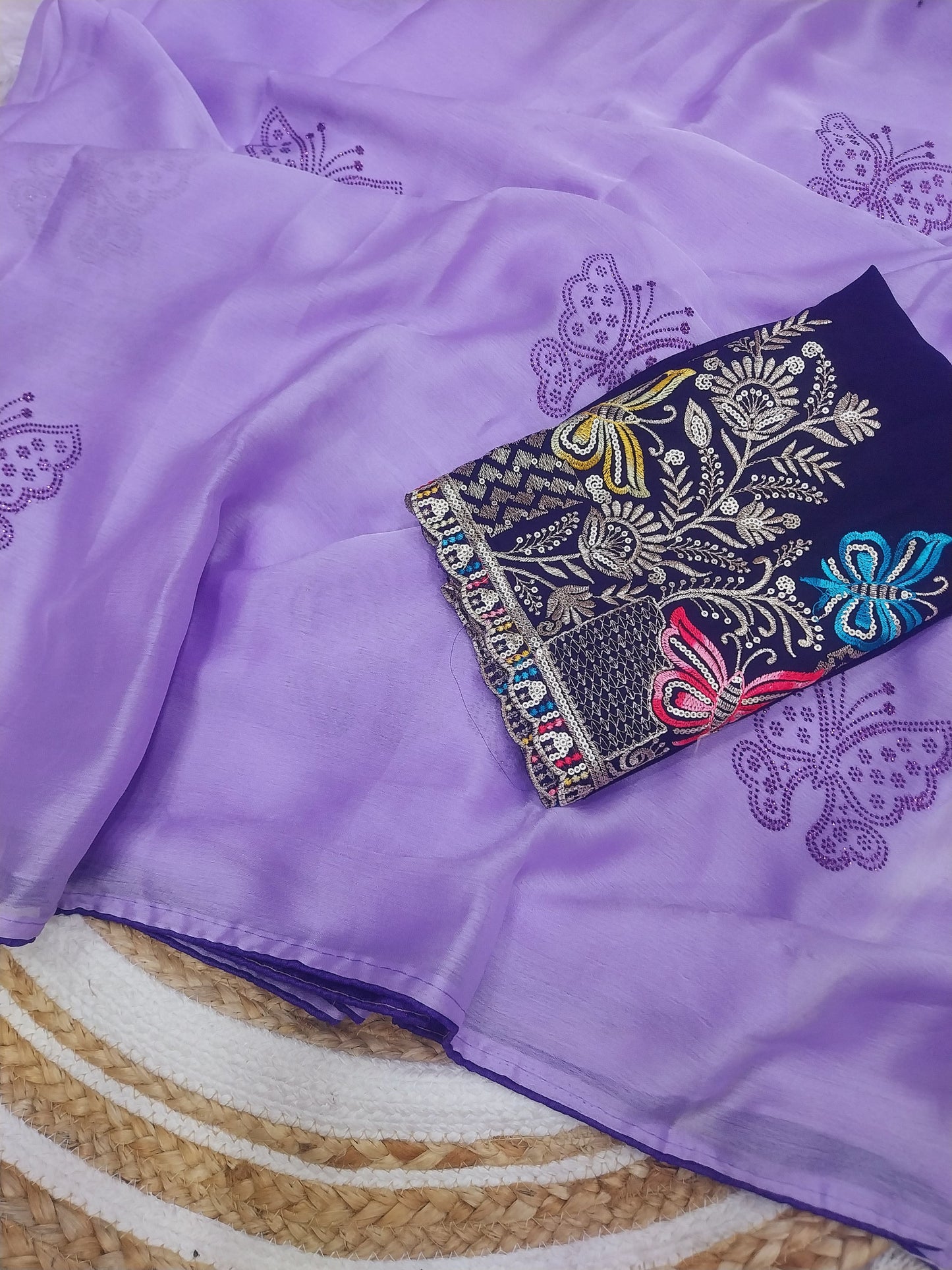 Kiwi Crush fabric very soft fabric with beautiful sirowski work butterfly design allover saree