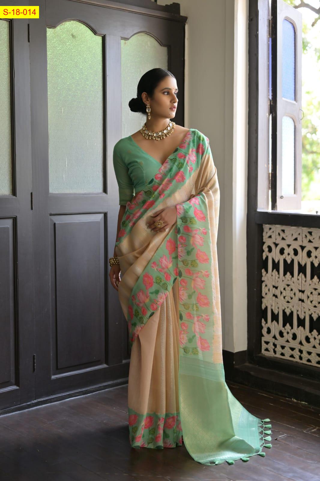 Soft silk pichwai lotus printed sarees