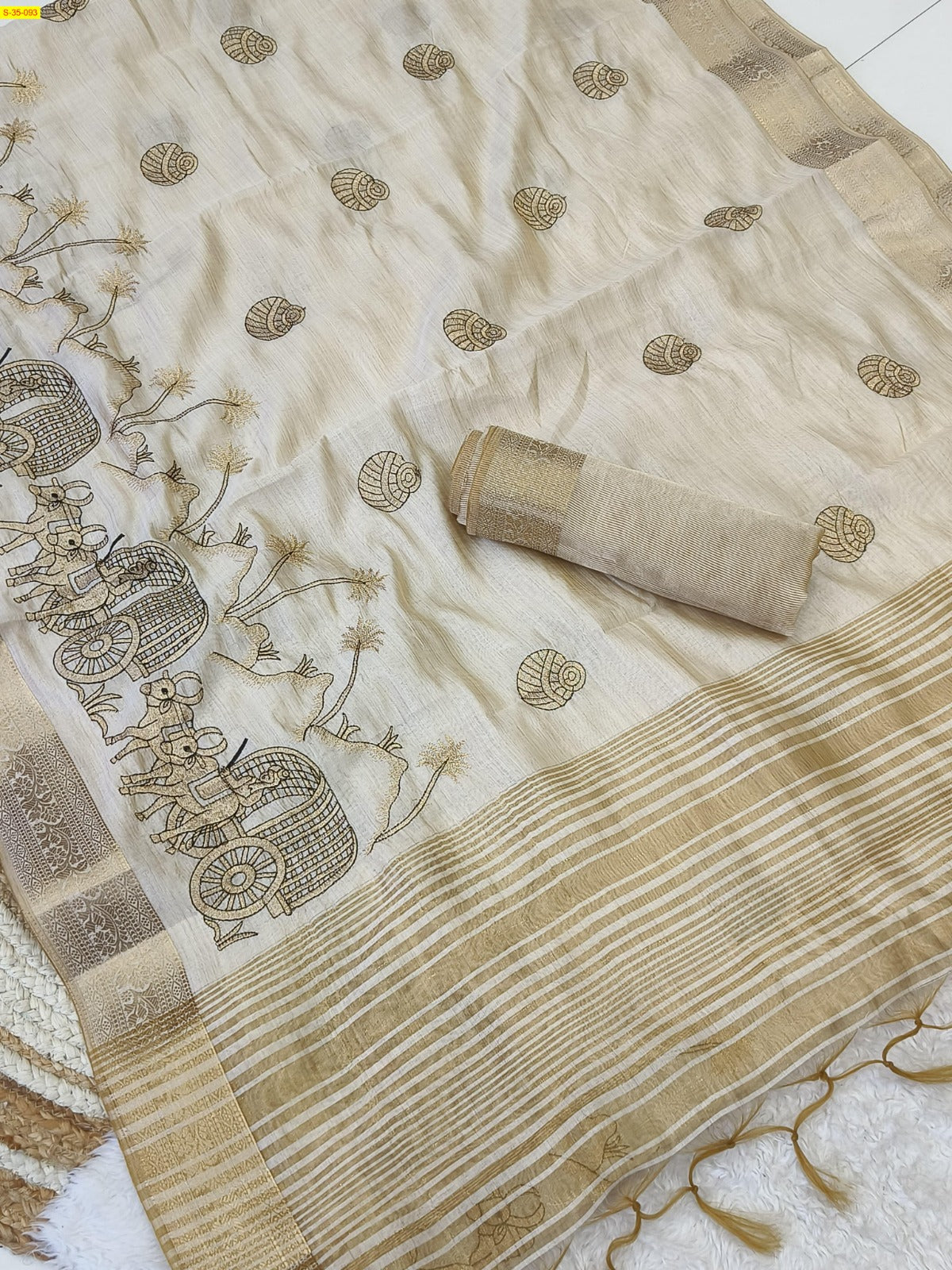 Soft tussar silk sarees With embroidery work