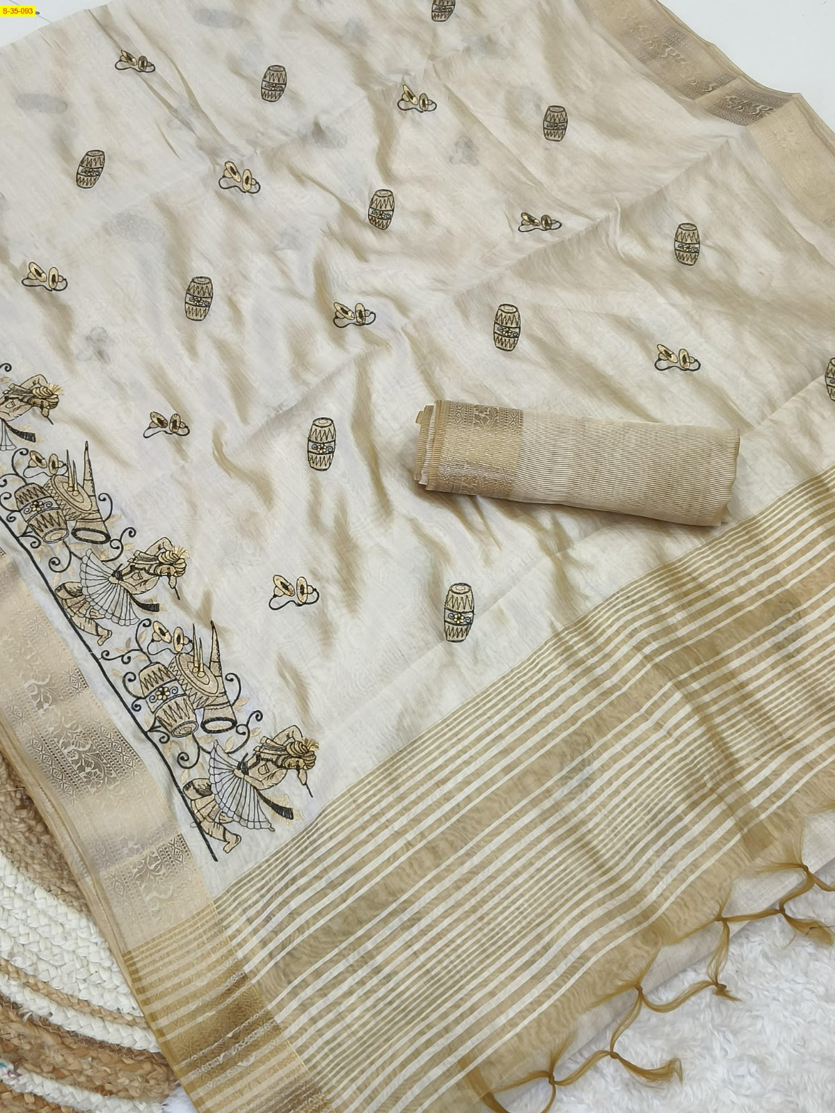 Soft tussar silk sarees With embroidery work