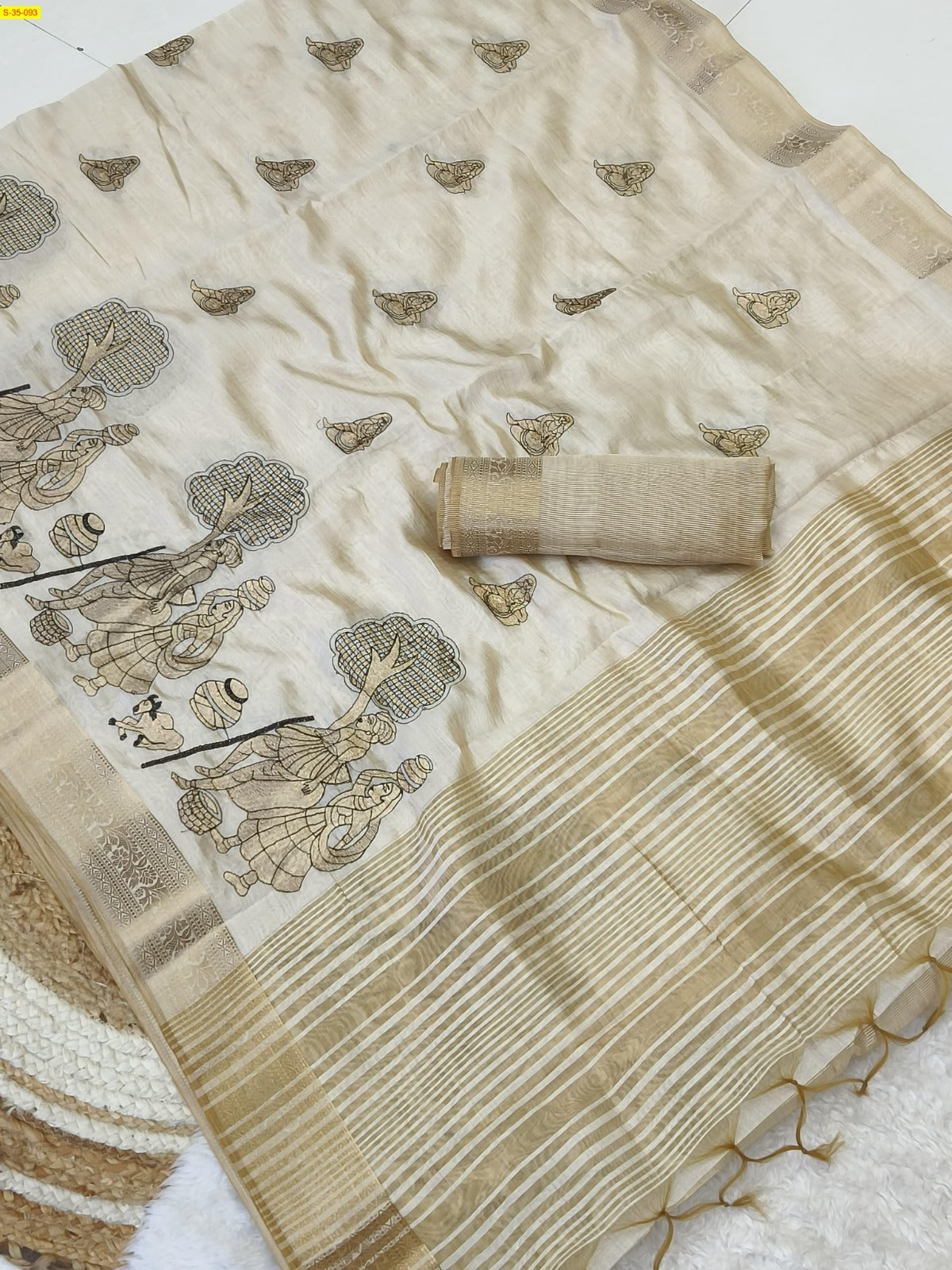 Soft tussar silk sarees With embroidery work