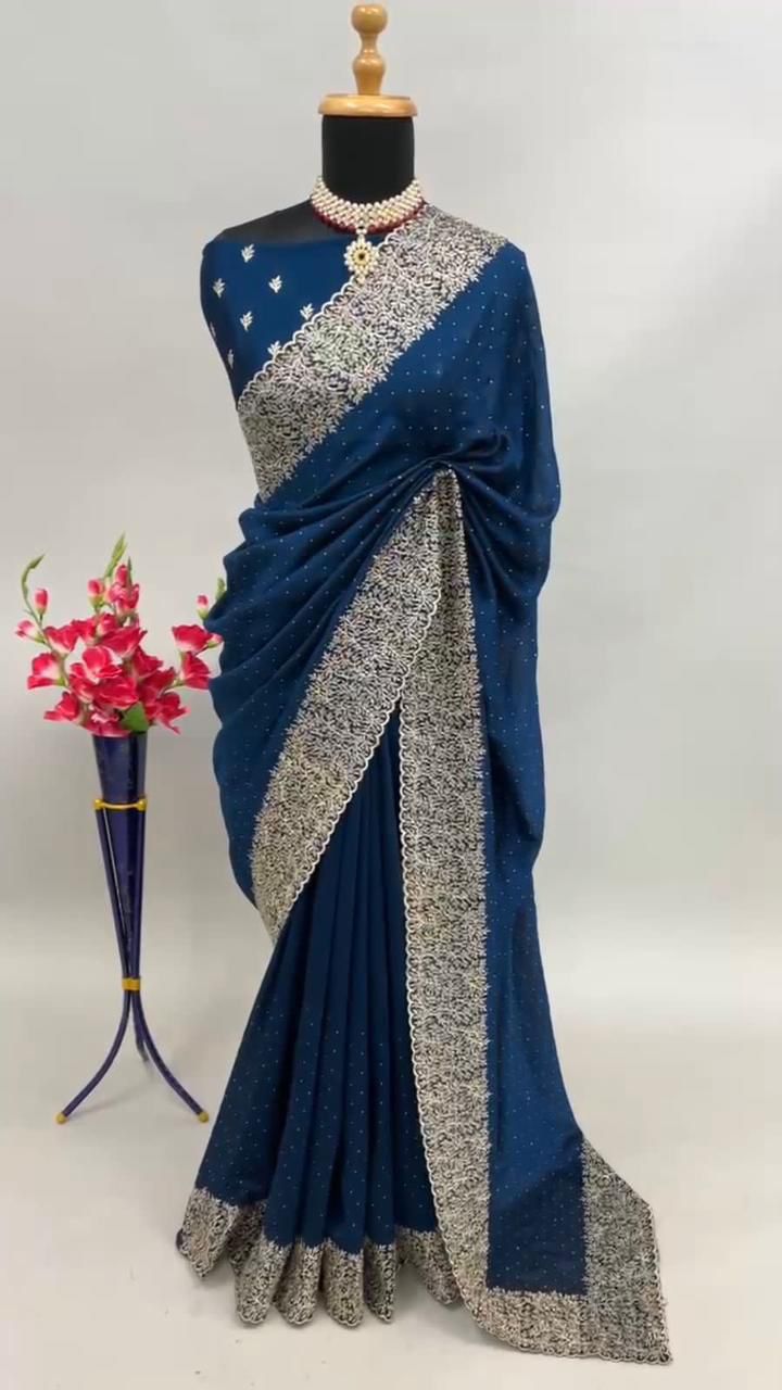 NEW SUPERHIT TRENDING HEAVY EMBROIDERED WORK SAREE