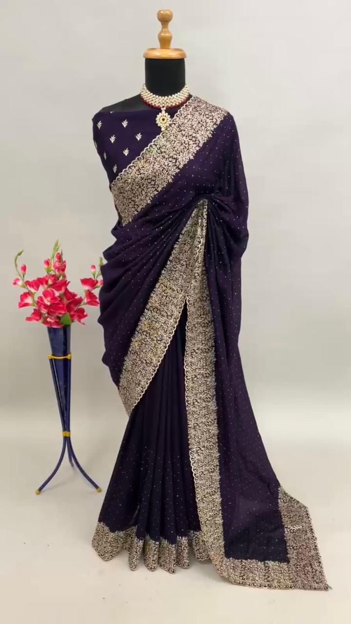 NEW SUPERHIT TRENDING HEAVY EMBROIDERED WORK SAREE