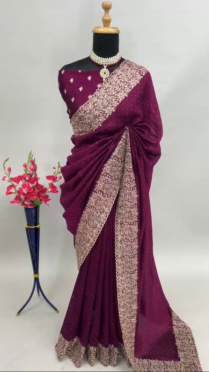 NEW SUPERHIT TRENDING HEAVY EMBROIDERED WORK SAREE