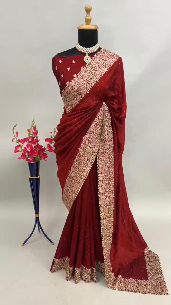 NEW SUPERHIT TRENDING HEAVY EMBROIDERED WORK SAREE