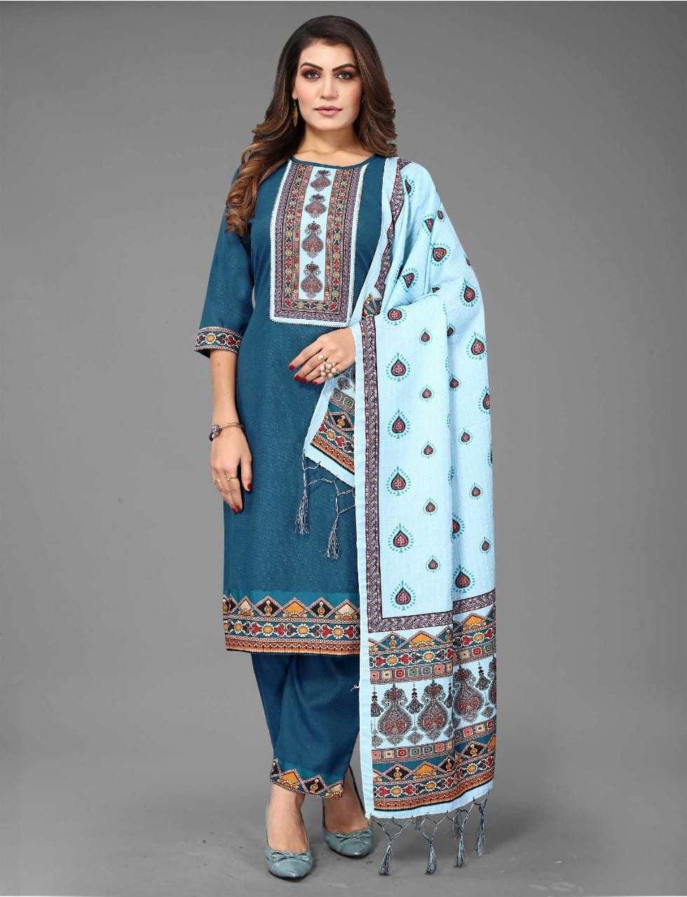 TRENDY DUPATTA SETS FOR WOMEN'S AND GIRLS WITH KURTA & BOTTOM