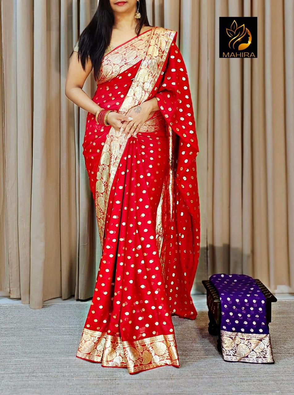 Pure Viscose Georgette Saree With Contrast Running Blouse !