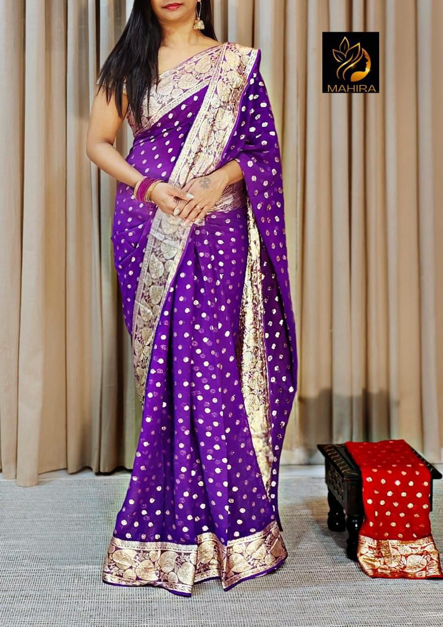 Pure Viscose Georgette Saree With Contrast Running Blouse !