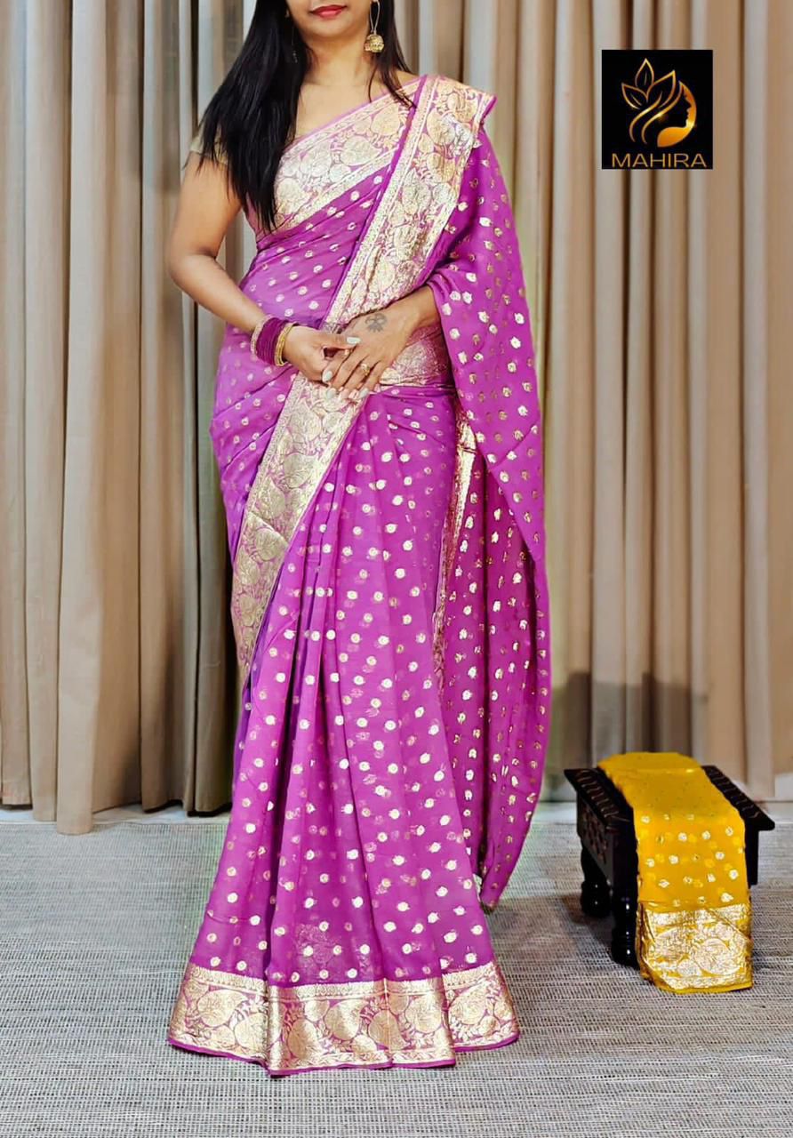 Pure Viscose Georgette Saree With Contrast Running Blouse !