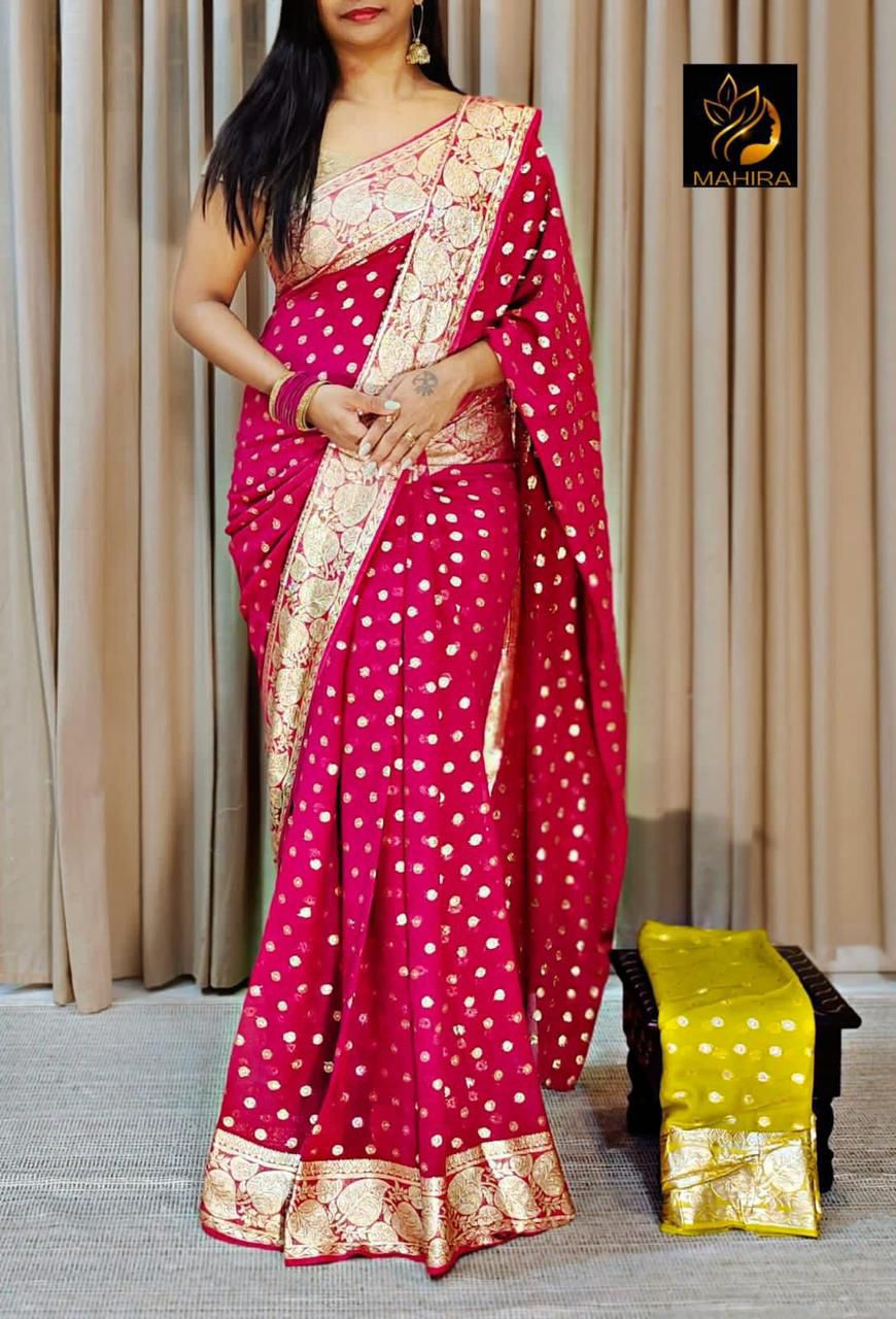 Pure Viscose Georgette Saree With Contrast Running Blouse !