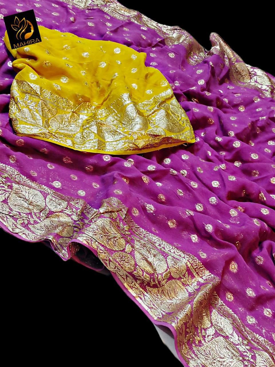 Pure Viscose Georgette Saree With Contrast Running Blouse !