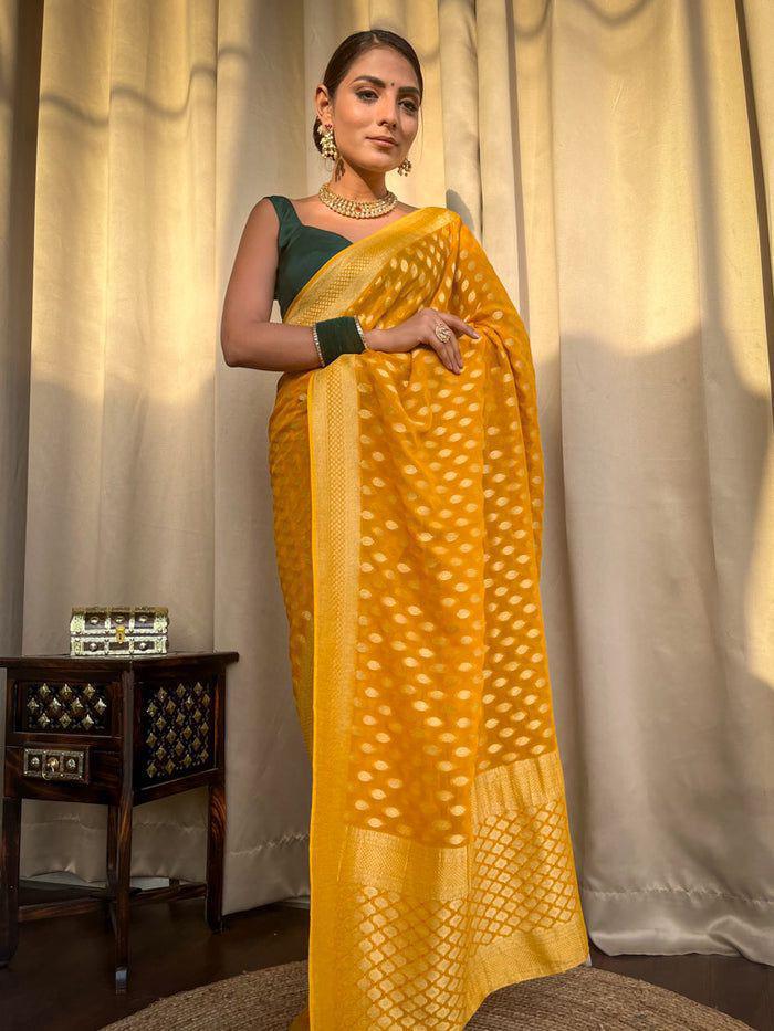 BEAUTIFUL RICH PALLU & JACQUARD WORK ON ALL OVER THE SAREE.