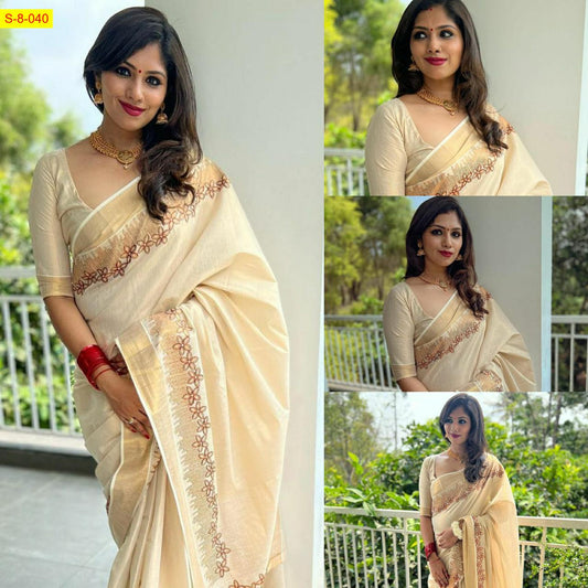 Luxury Flower shed golden tissue embroidered saree