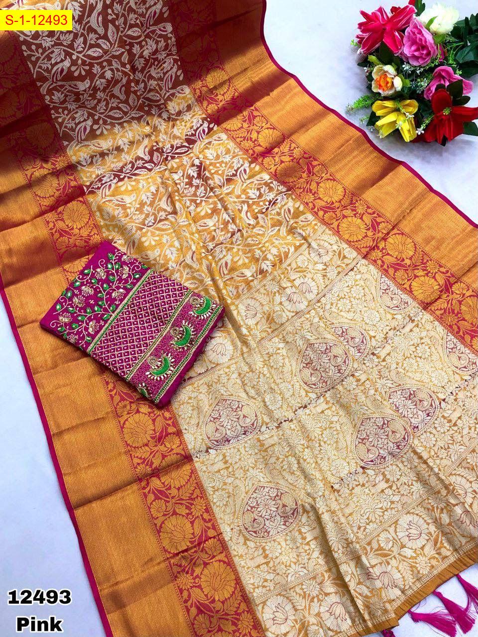 Silk sarees with contrast weaving border