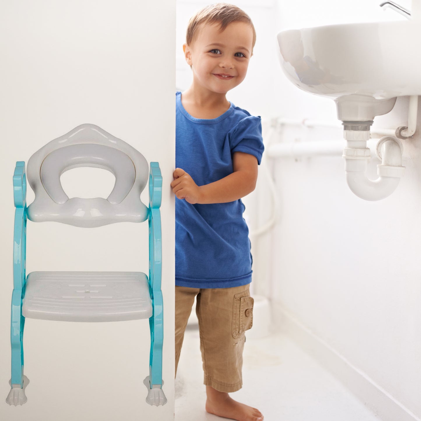 8492 2 In 1 Potty Training Toilet Seat With Step Stool Ladder For Boy And Girl Baby Toddler Kid Childrens Toilet Training Seat Chair With Soft Padded Seat And Sturdy Non-slip Wide Step Make Potty Easier For Your Kids (Multi-color)